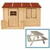L'ENSEMBLE De Maison En Bois Pour Enfants Avec Table D'enfants En Bois - Maison De Jeux Pour L'extérieur 178x241xH151cm/2.63m2 - Maison Jardin Enfant Exterieur Bois - Maison D'été Extérieure Timbela M503 (+M018 Table D'enfants En Bois) - Beige -France Abri de jardin Soldes Boutique 49343967 1
