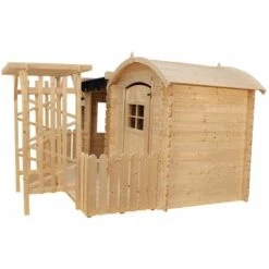 TIMBELA M505+M080M (+M012 Table D'enfants En Bois) L'ENSEMBLE De Maison En Bois Avec Abri Et Terrasse Pour Enfants Avec Table D'enfants En Bois - Maison De Jeux Pour L'extérieur Maison Jardin Enfant - Beige -France Abri de jardin Soldes Boutique 49343968 4