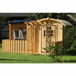TIMBELA M505+M080M (+M012 Table D'enfants En Bois) L'ENSEMBLE De Maison En Bois Avec Abri Et Terrasse Pour Enfants Avec Table D'enfants En Bois - Maison De Jeux Pour L'extérieur Maison Jardin Enfant - Beige -France Abri de jardin Soldes Boutique 49343968 5