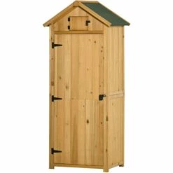 Outsunny Armoire Abri De Jardin Remise Pour Outils 3 étagères 2 Portes Loquets Toit Pente Bitumé 77L X 54l X 179H Cm Sapin Traité Lasuré