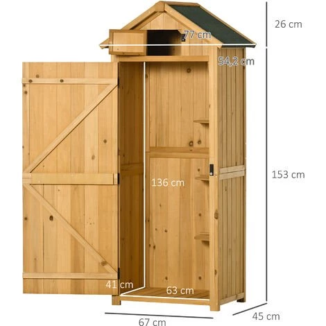 Outsunny Armoire Abri De Jardin Remise Pour Outils 3 étagères 2 Portes Loquets Toit Pente Bitumé 77L X 54l X 179H Cm Sapin Traité Lasuré 5 Outsunny Armoire Abri De Jardin Remise Pour Outils 3 étagères 2 Portes Loquets Toit Pente Bitumé 77L X 54l X 179H Cm Sapin Traité Lasuré – Image 3