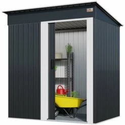 GARDEBRUK Abri De Jardin Acier Zingué 164x84x182cm Porte Coulissante Cabane Outils Cadenas