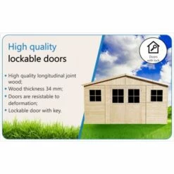 TIMBELA M330F Abri De Jardin En Bois Naturel - Porte Verrouillable De Haute Qualité- Stockage Extérieur Avec Fenêtres- H246 X 418 X 420 Cm/ 16 M²- Hangar En Bois Naturel - Beige -France Abri de jardin Soldes Boutique 50252346 4