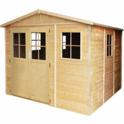 TIMBELA M335F+M335G ABRI De Jardin En Bois Exterieur AVEC LES PLANCHERS IMPRÉGNÉ Porte Verrouillable De Haute Qualité - Cabane De Jardin En Pin/épicéa- H226x316x324 Cm/9 M² Construction De Panneaux - Beige