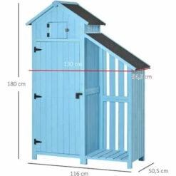 Outsunny Armoire Abri De Jardin Remise Pour Outils 3 étagères 2 Portes Loquets + Range-bûches Toit Pente Bitumé Bois Sapin Traité Bleu -France Abri de jardin Soldes Boutique 50909095 3