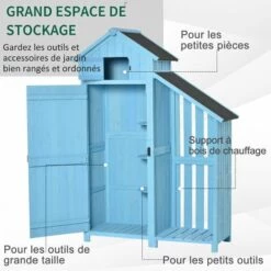 Outsunny Armoire Abri De Jardin Remise Pour Outils 3 étagères 2 Portes Loquets + Range-bûches Toit Pente Bitumé Bois Sapin Traité Bleu -France Abri de jardin Soldes Boutique 50909095 5