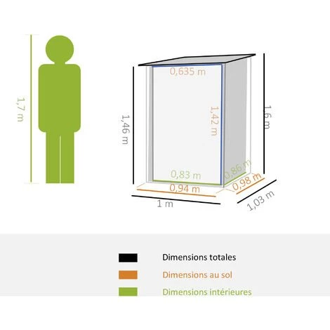 Outsunny Abri De Jardin - Remise Pour Outils - Cabanon Porte Verrouillable - Dim. 1L X 1,03l X 1,6H M - Tôle D'acier Ondulée Anthracite 5 Outsunny Abri De Jardin - Remise Pour Outils - Cabanon Porte Verrouillable - Dim. 1L X 1,03l X 1,6H M - Tôle D'acier Ondulée Anthracite – Image 3