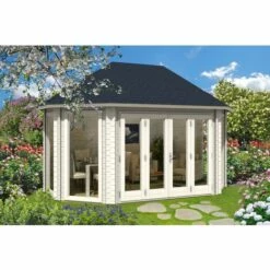 ALPHOLZ Pavillon De Jardin Bornéo-44 ISO Avec Grande Porte Pliante Naturel 502 X 352 Cm - Sans Traitement De Couleur