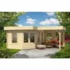 ALPHOLZ Poolhouse - Abri De Jardin Pentagonal Leelo-40 Avec Annexe Naturel , 40 Mm Épaisseur Paroi 625 X 505 Cm - Sans Traitement De Couleur