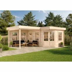 ALPHOLZ Abri De Jardin Pentagonal Pepe Naturel , 28 Mm Épaisseur Paroi 618 X 462 Cm - Sans Traitement De Couleur -France Abri de jardin Soldes Boutique 51421054 2