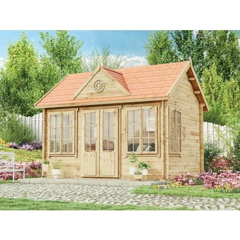 ALPHOLZ Abri De Jardin Clockhouse-28 Naturel , 28 Mm Épaisseur Paroi 440 X 340 Cm - Sans Traitement De Couleur 7 ALPHOLZ Abri De Jardin Clockhouse-28 Naturel , 28 Mm Épaisseur Paroi 440 X 340 Cm - Sans Traitement De Couleur – Image 5