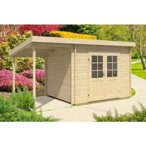 ALPHOLZ Abri De Jardin Maria Toit En Pente Naturel , 28 Mm Épaisseur Paroi 450 X 275 Cm - Sans Traitement De Couleur 6 ALPHOLZ Abri De Jardin Maria Toit En Pente Naturel , 28 Mm Épaisseur Paroi 450 X 275 Cm - Sans Traitement De Couleur – Image 4