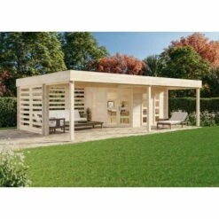 CARLSSON Poolhouse - Abri De Jardin Panama-40 Naturel , 40 Mm Épaisseur Paroi 789 X 516 Cm - Sans Traitement De Couleur