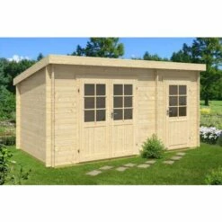 ALPHOLZ Poolhouse - Abri De Jardin Maria Toit Monopente Avec Annexe Naturel , 28 Mm Épaisseur Paroi 450 X 279 Cm - Sans Traitement De Couleur -France Abri de jardin Soldes Boutique 51421083 3