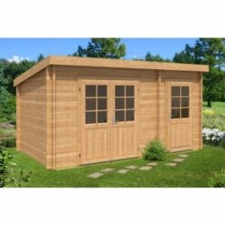 ALPHOLZ Poolhouse - Abri De Jardin Maria Toit Monopente Avec Annexe Naturel , 28 Mm Épaisseur Paroi 450 X 279 Cm - Sans Traitement De Couleur -France Abri de jardin Soldes Boutique 51421083 4