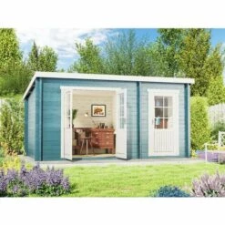ALPHOLZ Poolhouse - Abri De Jardin Maria Toit Monopente Avec Annexe Naturel , 28 Mm Épaisseur Paroi 450 X 279 Cm - Sans Traitement De Couleur -France Abri de jardin Soldes Boutique 51421083 5