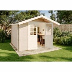 ALPHOLZ Abri De Jardin Anna-44 ISO Naturel , 44 Mm Épaisseur Paroi 330 X 390 Cm - Sans Traitement De Couleur