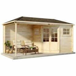 ALPHOLZ Abri De Jardin Pentagonal Avec Extension Franz-28 Naturel , 28 Mm Épaisseur Paroi 525 X 275 Cm -France Abri de jardin Soldes Boutique 51421089 3