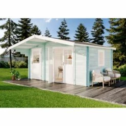 ALPHOLZ Abri De Jardin Bruxelles ISO Naturel , 44 Mm Épaisseur Paroi 470 X 460 Cm - Sans Traitement De Couleur