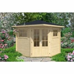 ALPHOLZ Abri De Jardin Pentagonal Sunny-B Naturel , 28 Mm Épaisseur Paroi 275 X Cm - Sans Traitement De Couleur -France Abri de jardin Soldes Boutique 51421102 2