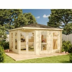 ALPHOLZ Abri De Jardin Pentagonal Maja ISO Naturel , 44 Mm Épaisseur Paroi 425 X Cm - Sans Traitement De Couleur