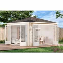 ALPHOLZ Abri De Jardin Sunshine ISO Avec Grande Porte-fenêtre Naturel , 40 Mm Épaisseur Paroi 390 X Cm - Sans Traitement De Couleur