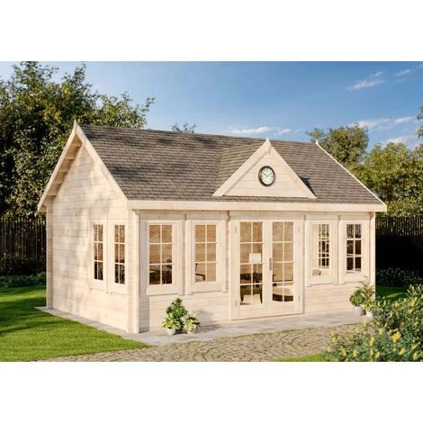 ALPHOLZ Chalet De Jardin Clockhouse-XL Naturel , 44 Mm Épaisseur Paroi 570 X 420 Cm - Sans Traitement De Couleur 3 ALPHOLZ Chalet De Jardin Clockhouse-XL Naturel , 44 Mm Épaisseur Paroi 570 X 420 Cm - Sans Traitement De Couleur