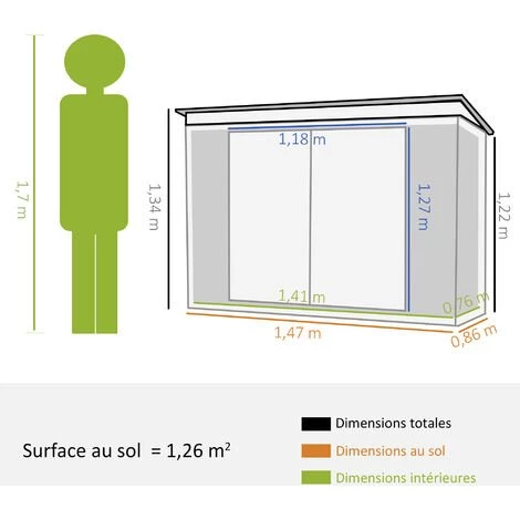 Outsunny Abri De Jardin - Remise Pour Outils - Cabanon Portes Verrouillables - Dim. 147L X 86l X 134H Cm - Tôle D'acier Gris Blanc - Gris 5 Outsunny Abri De Jardin - Remise Pour Outils - Cabanon Portes Verrouillables - Dim. 147L X 86l X 134H Cm - Tôle D'acier Gris Blanc - Gris – Image 3