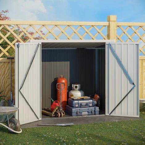 Outsunny Abri De Jardin - Remise Pour Outils - Cabanon Portes Verrouillables - Dim. 147L X 86l X 134H Cm - Tôle D'acier Gris Blanc - Gris 6 Outsunny Abri De Jardin - Remise Pour Outils - Cabanon Portes Verrouillables - Dim. 147L X 86l X 134H Cm - Tôle D'acier Gris Blanc - Gris – Image 4