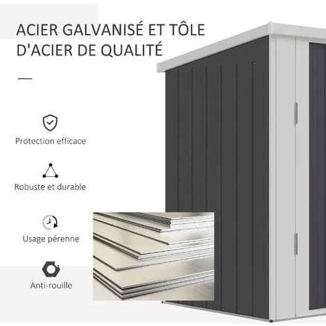 Outsunny Abri De Jardin - Remise Pour Outils - Cabanon Portes Verrouillables - Dim. 147L X 86l X 134H Cm - Tôle D'acier Gris Blanc - Gris 7 Outsunny Abri De Jardin - Remise Pour Outils - Cabanon Portes Verrouillables - Dim. 147L X 86l X 134H Cm - Tôle D'acier Gris Blanc - Gris – Image 5