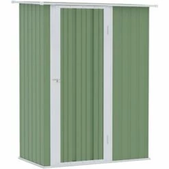 Outsunny Abri De Jardin - Remise Pour Outils - Cabanon Porte Verrouillable - Dim. 142L X 84l X 189H Cm - Tôle D'acier Vert Blanc - Vert