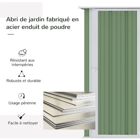 Outsunny Abri De Jardin - Remise Pour Outils - Cabanon Porte Verrouillable - Dim. 142L X 84l X 189H Cm - Tôle D'acier Vert Blanc - Vert 7 Outsunny Abri De Jardin - Remise Pour Outils - Cabanon Porte Verrouillable - Dim. 142L X 84l X 189H Cm - Tôle D'acier Vert Blanc - Vert – Image 5