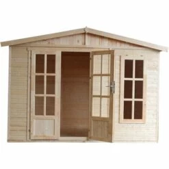 TIMBELA M334FB Cabane En Bois Avec Plancher, Maison De Jardin En Bois Pour Travailler L332xP222xH232cm/6m2, Abri En Bois De Jardin Multifonctionnel, Bureau De Jardin En Bois Verrouillable, Atelier, Studio -France Abri de jardin Soldes Boutique 53930868 2