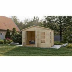 TIMBELA M334FB Cabane En Bois Avec Plancher, Maison De Jardin En Bois Pour Travailler L332xP222xH232cm/6m2, Abri En Bois De Jardin Multifonctionnel, Bureau De Jardin En Bois Verrouillable, Atelier, Studio -France Abri de jardin Soldes Boutique 53930868 4