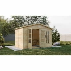 TIMBELA M334FB Cabane En Bois Avec Plancher, Maison De Jardin En Bois Pour Travailler L332xP222xH232cm/6m2, Abri En Bois De Jardin Multifonctionnel, Bureau De Jardin En Bois Verrouillable, Atelier, Studio -France Abri de jardin Soldes Boutique 53930868 5