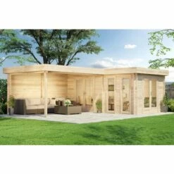 CARLSSON Abri De Jardin à Toit Plat Quinta ISO Naturel , 44 Mm Épaisseur Paroi 520 X 720 Cm - Sans Traitement De Couleur