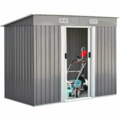 COSTWAY Abri De Jardin En Métal 5.64m³ Remise à Outils Extérieur 238x131x181cm Avec 2 Portes Coulissantes Et Fenêtre AéréImperméable 10 COSTWAY Abri De Jardin En Métal 5.64m³ Remise à Outils Extérieur 238x131x181cm Avec 2 Portes Coulissantes Et Fenêtre AéréImperméable -France Abri de jardin Soldes Boutique 54044655 4