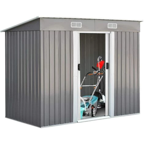 COSTWAY Abri De Jardin En Métal 5.64m³ Remise à Outils Extérieur 238x131x181cm Avec 2 Portes Coulissantes Et Fenêtre AéréImperméable 6 COSTWAY Abri De Jardin En Métal 5.64m³ Remise à Outils Extérieur 238x131x181cm Avec 2 Portes Coulissantes Et Fenêtre AéréImperméable – Image 4