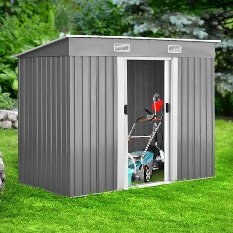 COSTWAY Abri De Jardin En Métal 5.64m³ Remise à Outils Extérieur 238x131x181cm Avec 2 Portes Coulissantes Et Fenêtre AéréImperméable 7 COSTWAY Abri De Jardin En Métal 5.64m³ Remise à Outils Extérieur 238x131x181cm Avec 2 Portes Coulissantes Et Fenêtre AéréImperméable – Image 5
