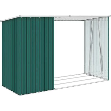 Hommoo Abri A Bois De Jardin Vert 245x98x159 Cm Acier Galvanise 7 Hommoo Abri A Bois De Jardin Vert 245x98x159 Cm Acier Galvanise – Image 5