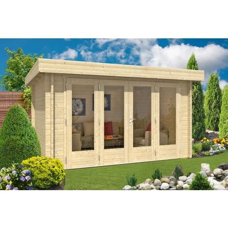 CARLSSON Abri De Jardin Java-44 A ISO Avec Grande Porte Accordéon Naturel , 44 Mm Épaisseur Paroi 410 X 350 Cm - Sans Traitement De Couleur 3 CARLSSON Abri De Jardin Java-44 A ISO Avec Grande Porte Accordéon Naturel , 44 Mm Épaisseur Paroi 410 X 350 Cm - Sans Traitement De Couleur