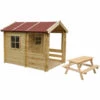 L'ENSEMBLE De Maison En Bois Pour Enfants Avec Table D'enfants En Bois- Maison De Jeux Pour L'extérieur 182x146xH145cm/1.1m2 - Maison Jardin Enfant Exterieur Bois - Maison D'été Extérieure Timbela M501A (+M010 Table D'enfants En Bois) - Beige -France Abri de jardin Soldes Boutique 54638932 1