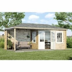 ALPHOLZ Abri De Jardin Pentagonal Moselle Marron Imprégné, 40 Mm Épaisseur Paroi 650 X 325 Cm - Marron