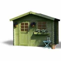 SOLID Abri Jardin Bois "Sologne" - Modèle Imprégné (vert) - 8.88 M² - 2.98 X 2.98 X 2.39 M - 28 Mm