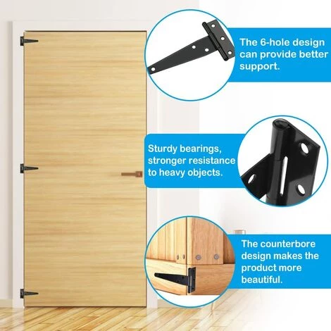 FONTAINEBLEAU Lot De 6 Charnières En T Pour Abri De Jardin,,Acier Forgé,Ne Rouille Pas, Noir, 15cm Robustes 4 FONTAINEBLEAU Lot De 6 Charnières En T Pour Abri De Jardin,,Acier Forgé,Ne Rouille Pas, Noir, 15cm Robustes – Image 2