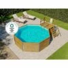 Piscine En Bois Massif Exclusive POOLCREW Turquoise Incl. Système De Filtre à Sable Naturel Imprégné Sous Pression 376 X 476 Cm - Sans Traitement De Couleur