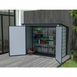 VENTE-UNIQUE.COM Abri Multifonction En Résine Gris DENEB - L.199 X P.90 X H.149 Cm - Gris Anthracite, Gris -France Abri de jardin Soldes Boutique 55882192 4