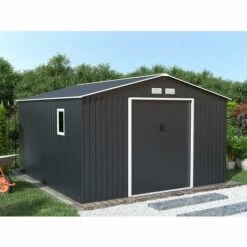 VENTE-UNIQUE.COM Abri De Jardin Métal En Acier Galvanisé Gris 12,99 M² ARCHER - Gris Anthracite