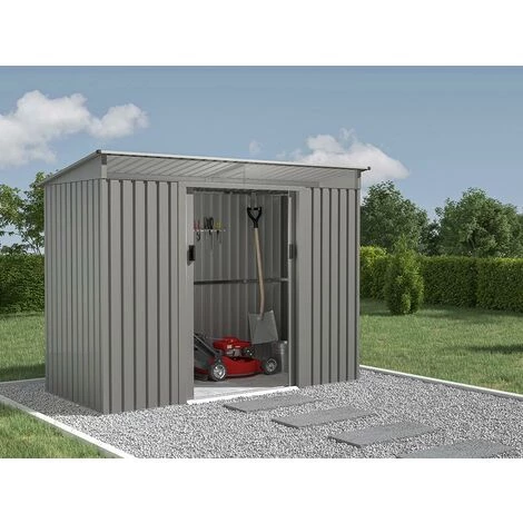 VENTE-UNIQUE.COM Abri De Jardin Métal En Acier Galvanisé Gris Avec Claire-voies Transparentes 3,24 M² FOLCO - Gris 4 VENTE-UNIQUE.COM Abri De Jardin Métal En Acier Galvanisé Gris Avec Claire-voies Transparentes 3,24 M² FOLCO - Gris – Image 2