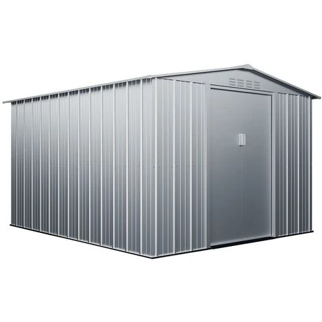 VENTE-UNIQUE.COM Abri De Jardin Métal En Acier Galvanisé Gris 8,52 M² LINUS - Gris Clair 4 VENTE-UNIQUE.COM Abri De Jardin Métal En Acier Galvanisé Gris 8,52 M² LINUS - Gris Clair – Image 2